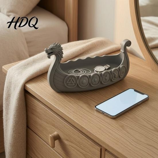 Artistic Key Bowl for Porch Resin Dragon Boat Storage Case Decorative Space Saving Desktop Functional Art Decor Organizer Matte Finish Sculpture