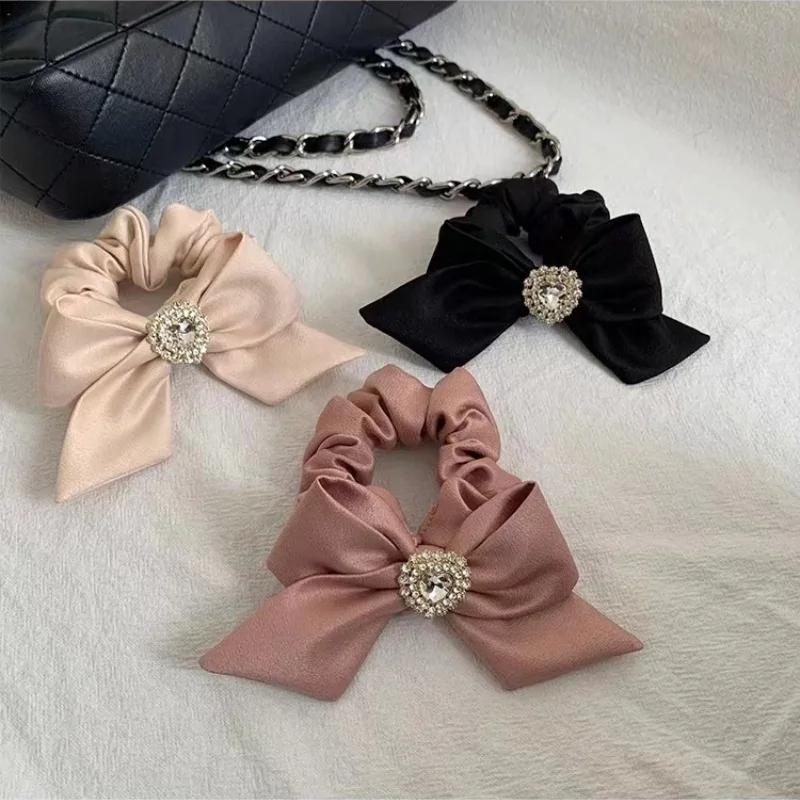New Solid Color Satin Bow Hair Rope Women Korean Love Style Head Rings Ties Fashion Temperament Elegant Girls Hair Accessories