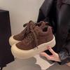 Leder Samt High-Top Schuhe für Damen Herbst und Winter neu dicksohlige vielseitige lässige Sport-Board-Schuhe verdickte warme Baumwollschuhe