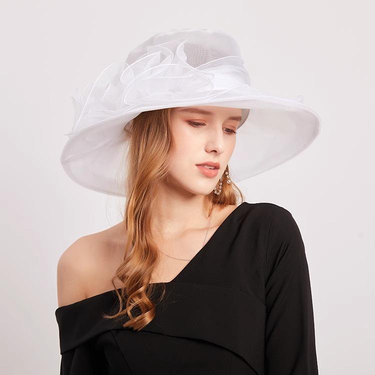 Netz-Damenhüte Sommer Neu Organza Großer Rand Sonnenhut Faltbar UV-Schutz Strand Zylinderhut