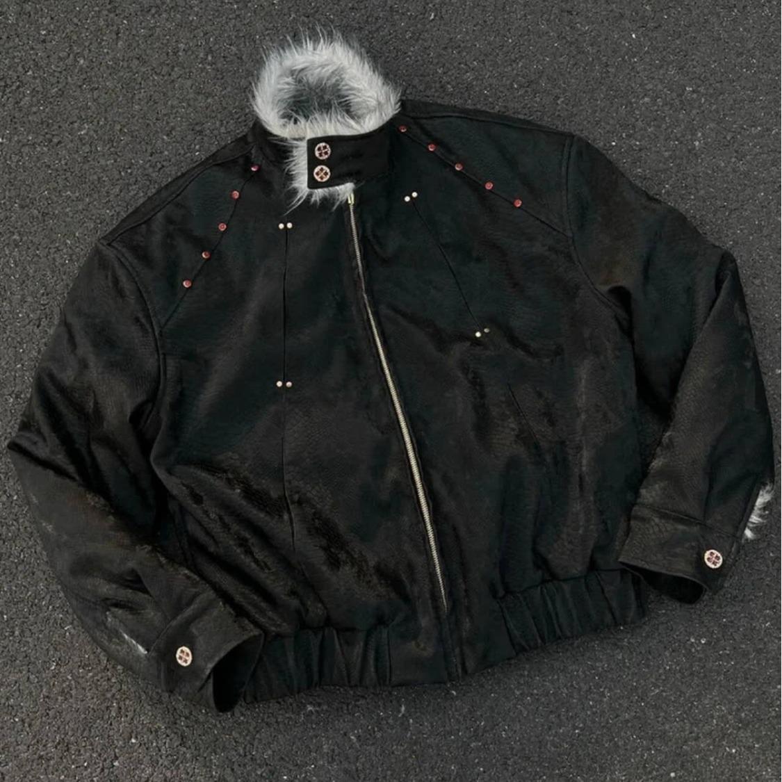 

Men s Autumn/Winter Silver Fox Black Heavyweight Wolf Hair Jacket - Zuo Shan Diao Style, Plus Velvet Warm Cotton-Lined Leather Outerwear XXXL