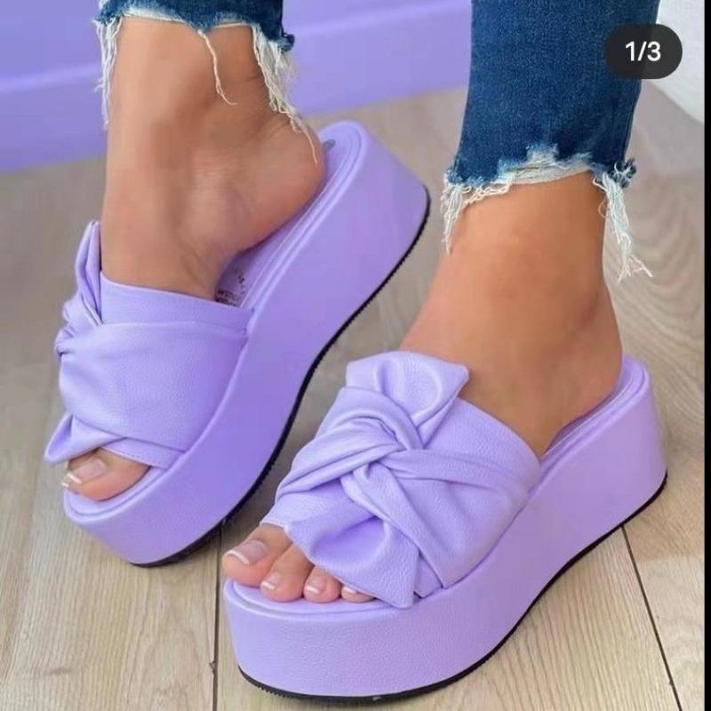 Large size summer new thick bottom outer wear beach sandals large size solid color muffin butterfly