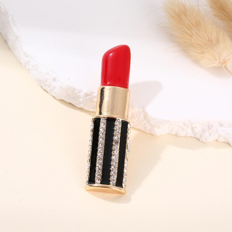 Lipstick Lapel Pin Brooch Sparkling Rhinestones Lipstick Brooch Jewelry Accessory Gift for Women Wife Girfriend Sister