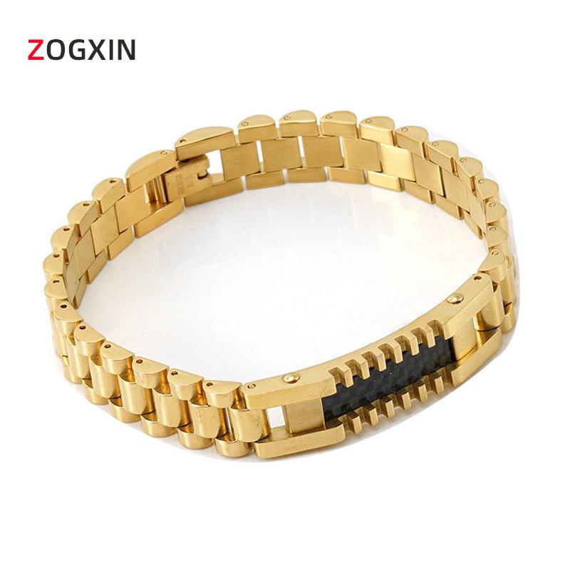 

European & American Fashion Titanium Steel Gold Men s Bracelet - Versatile Stainless Steel Strap Chain