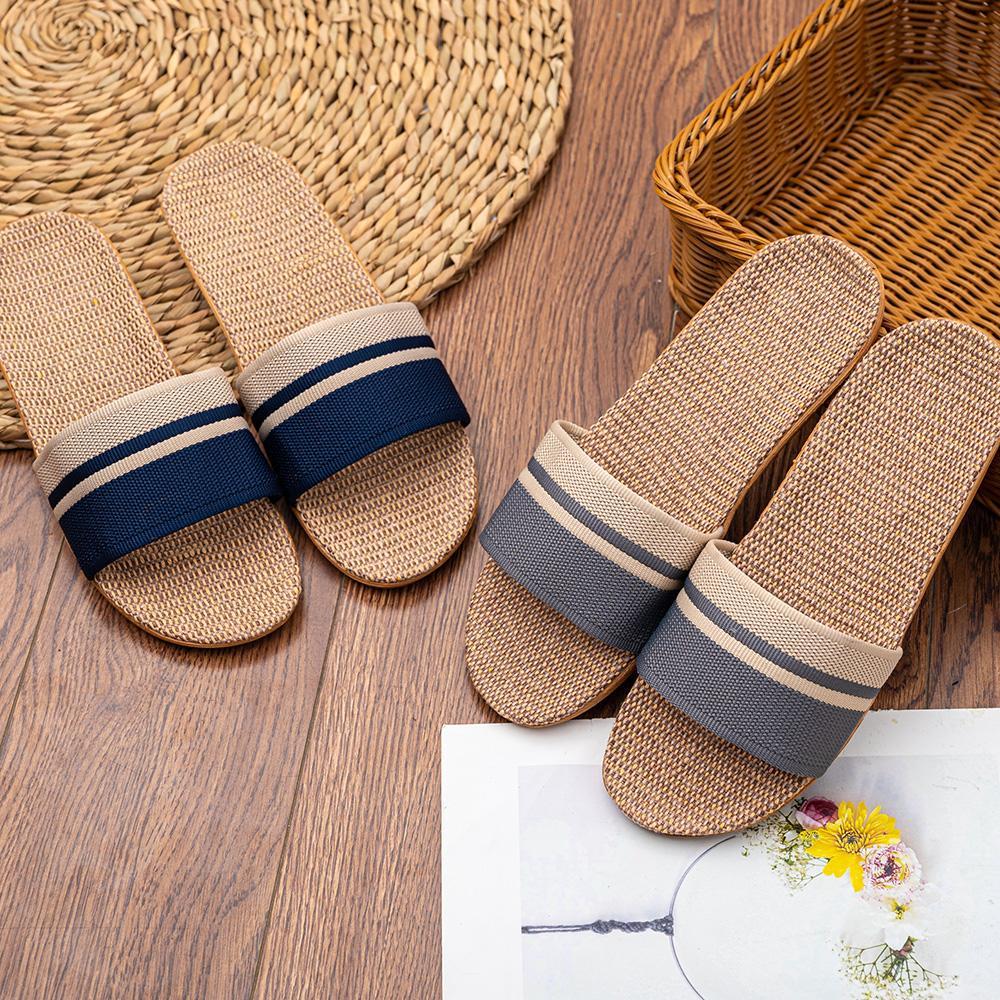 Simple Women Flat Slippers Casual Flax Indoor Home Beach Shoes