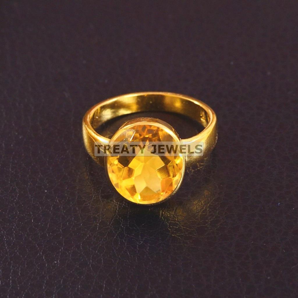 Bague Plaqué Or Argent Sterling 925 avec Citrine Coupe Ovale Pour Homme #A931 JL375669160472