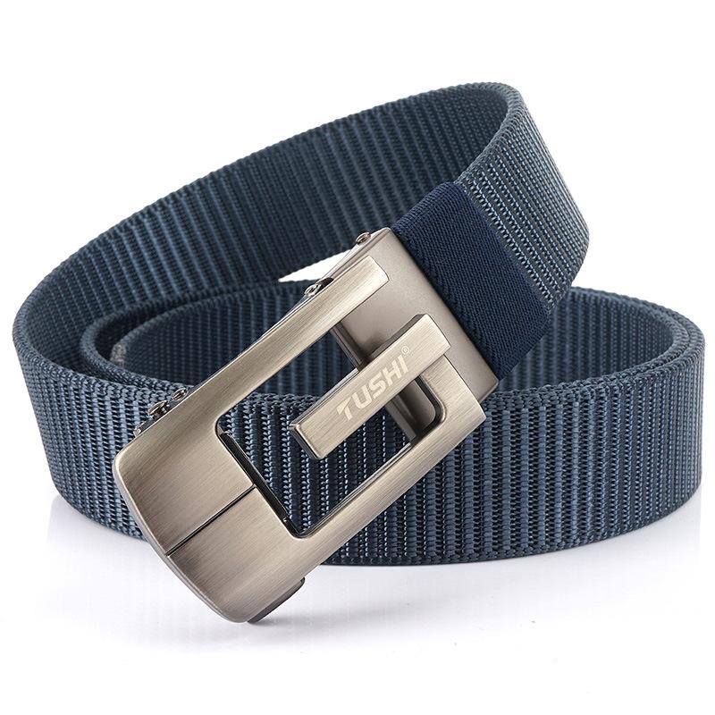 Nový pánský pásek na dojíždění s automatickou přezkou Nylonový pás, univerzální dvouvrstvý silný pás pro venkovní volný čas
