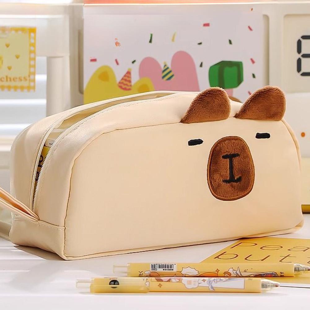 Cute Cartoon Plush Ears Cat Stationery Bag Large Capacity High Beauty Design Pen Bag Simple Storage Bag Gifts School Supplies