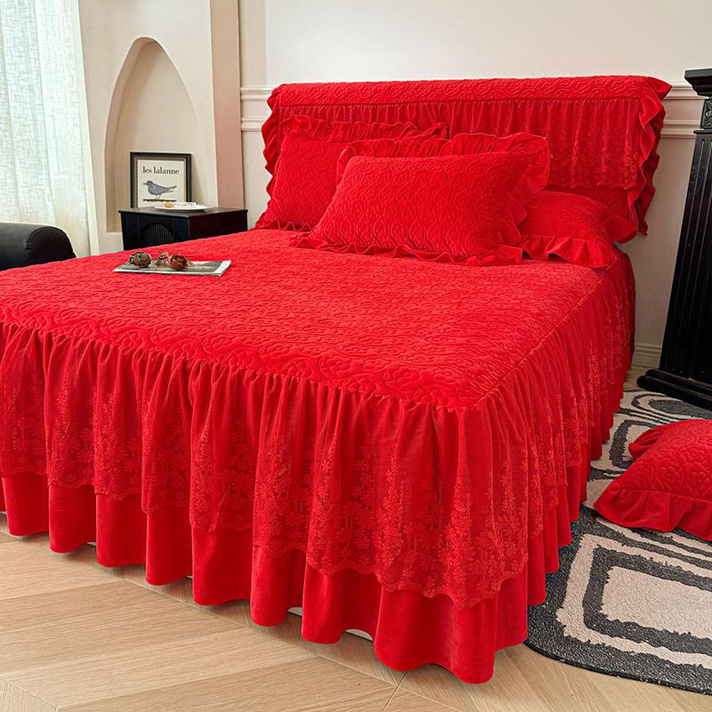 Baby Fleece Padded Bed Skirt Single Piece Winter Fleece Thickened Non-Slip Household Bed Cover Three-Piece Bedspread Universal In All Seasons