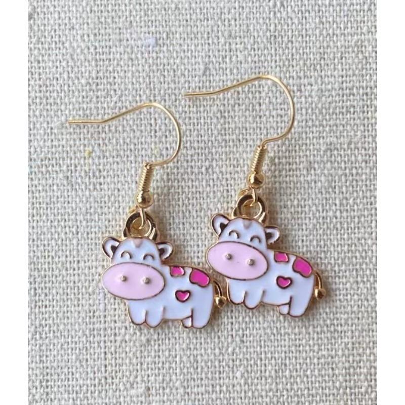 Happy Cow Oil Drop Alloy Rubber Band Headgear Pendant Earrings