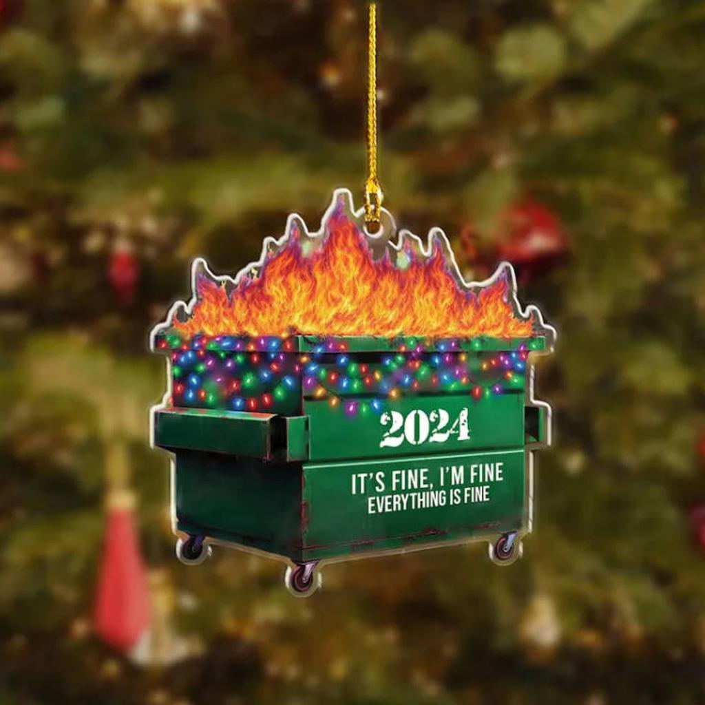 Flat Acrylic 2024 Trash Can Fire Decoration, Funny Home Decorations