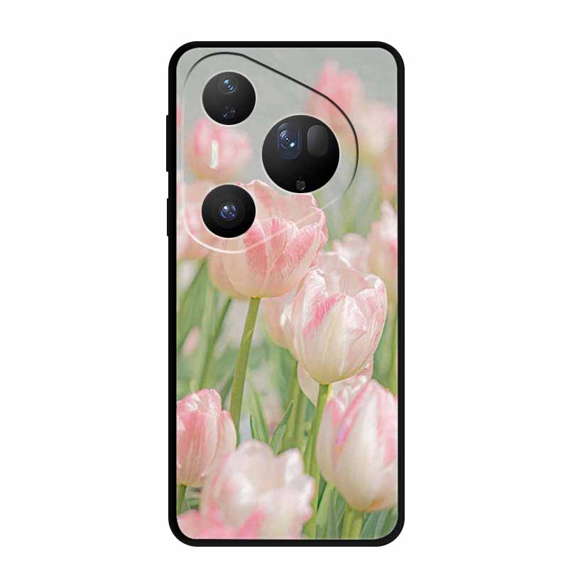 Flower Phone Case For Huawei Pura 70 80 Pro Plus Silicone TPU Cover for Pura80 Pro+ Pura70 Ultra Para Black Back Soft Protector