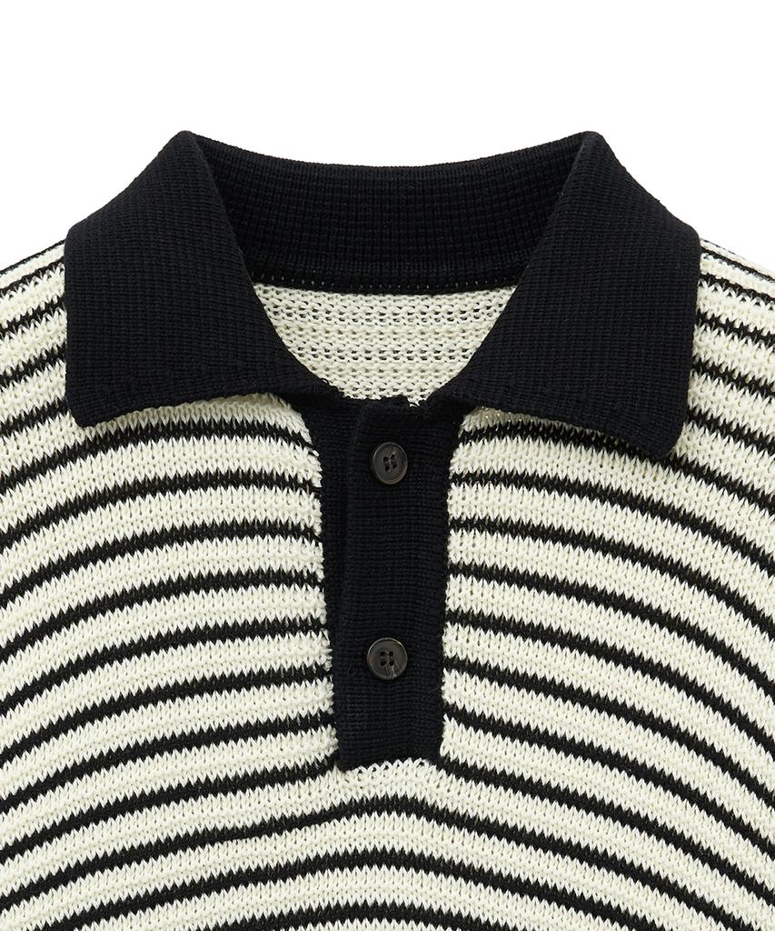 NOIRER Cotton Crochet Polo Knit (Black Eye)