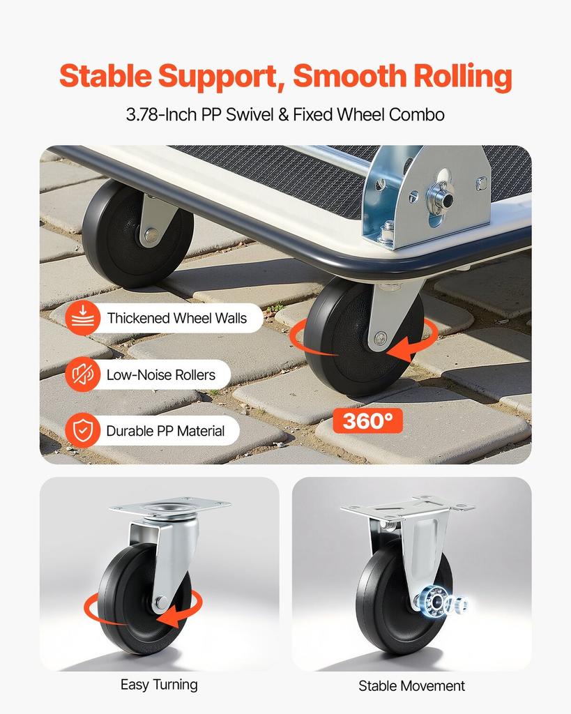 Foldable Push Cart Dolly, 149.69 Kg Capacity, Folding Platform Truck with Swivel Wheels, Moving Platform Hand Truck Flatbed Cart, Space Saving Push