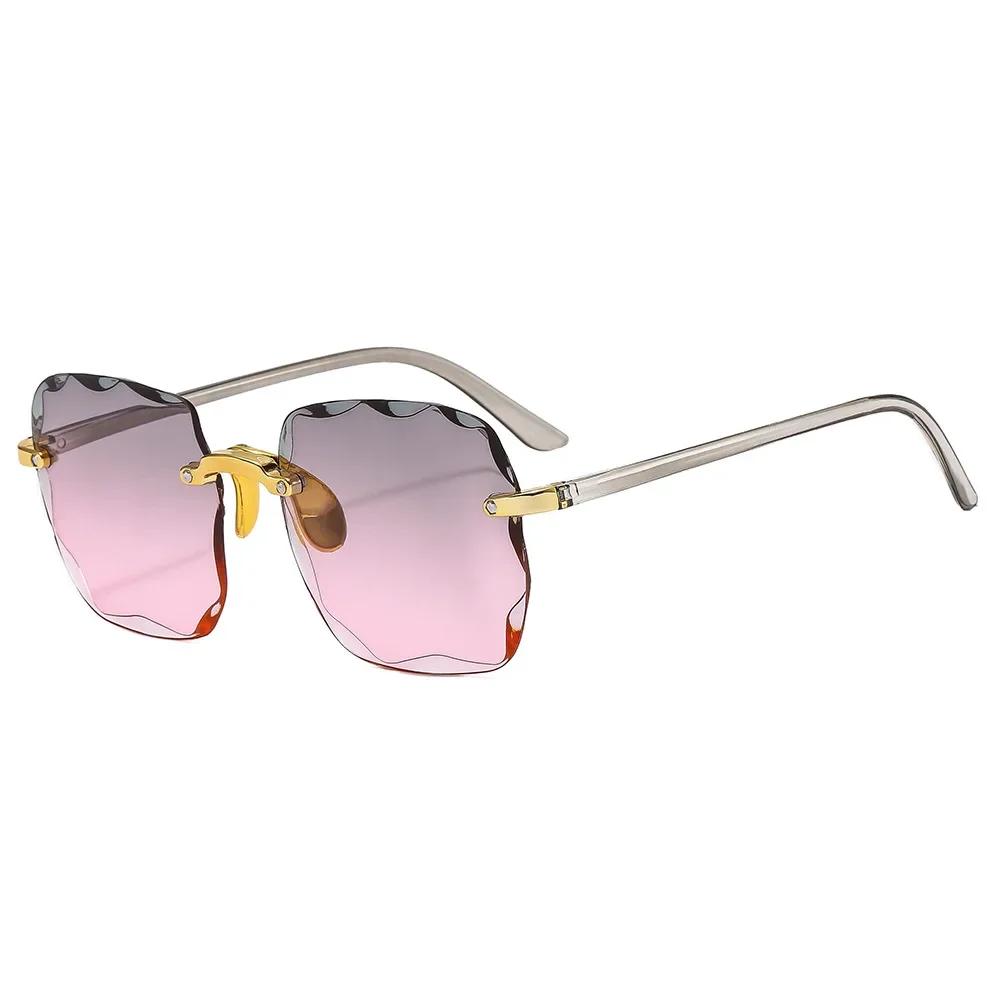 Large Frame Square Sunglasses Rimless UV Protection Fashion Gradient Two-color Eyewear Women Sunglasses