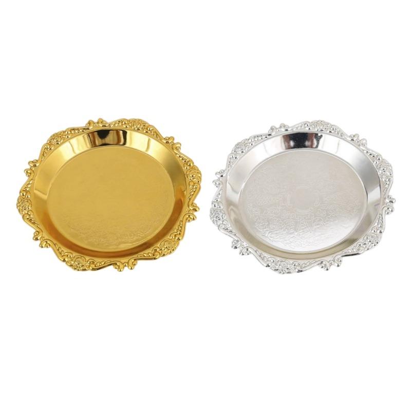 Vintage Carved Iron Jewelry Tray Gold Silver Finish Decorative Organizer Elegant Ring Holder Trinket Dish For Vanity Decor