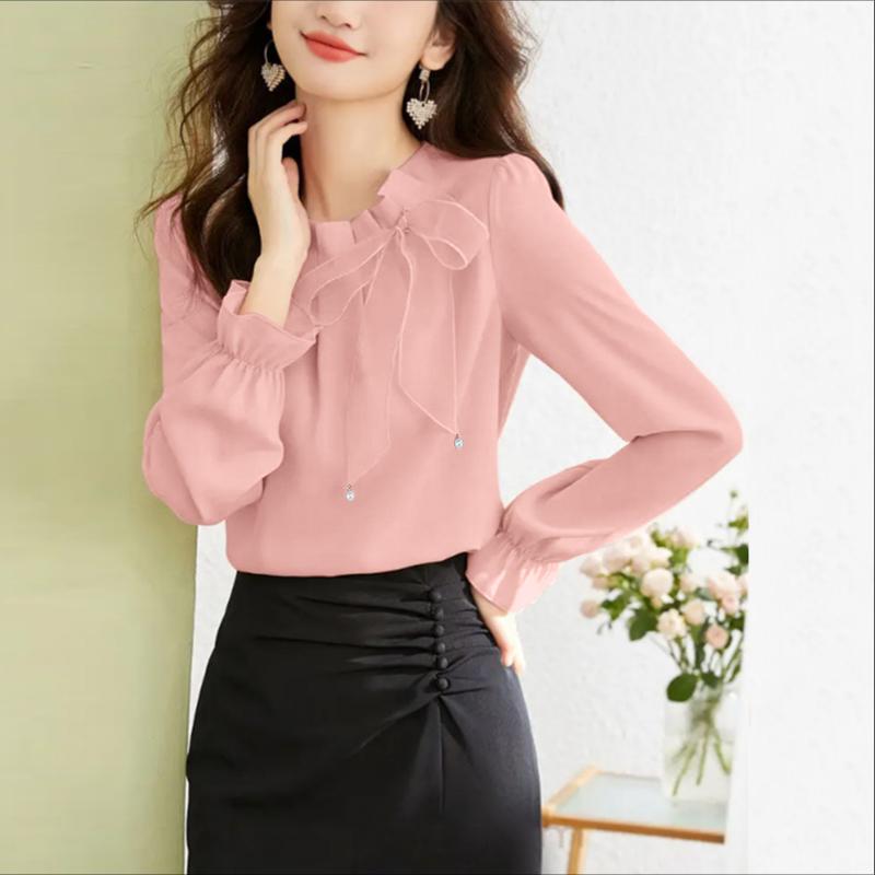 ZANZEA Women Elegant Round Neck Casual Long Sleeve Blouse