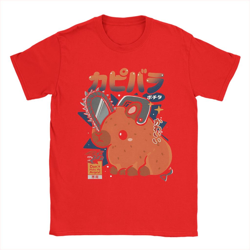 Men's Capypochita Japanese Anime Pochita Chainsaw Man T Shirts Cotton Tops Vintage Short Sleeve Crew Neck Tees Big Size T-Shirt