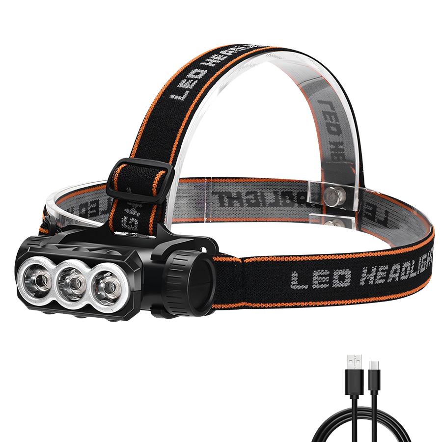 Rechargeable LED Headlamp 3-Mode Powerful Waterproof Headlight Type-C 18650 Battery Head Torch for Camping Hunting