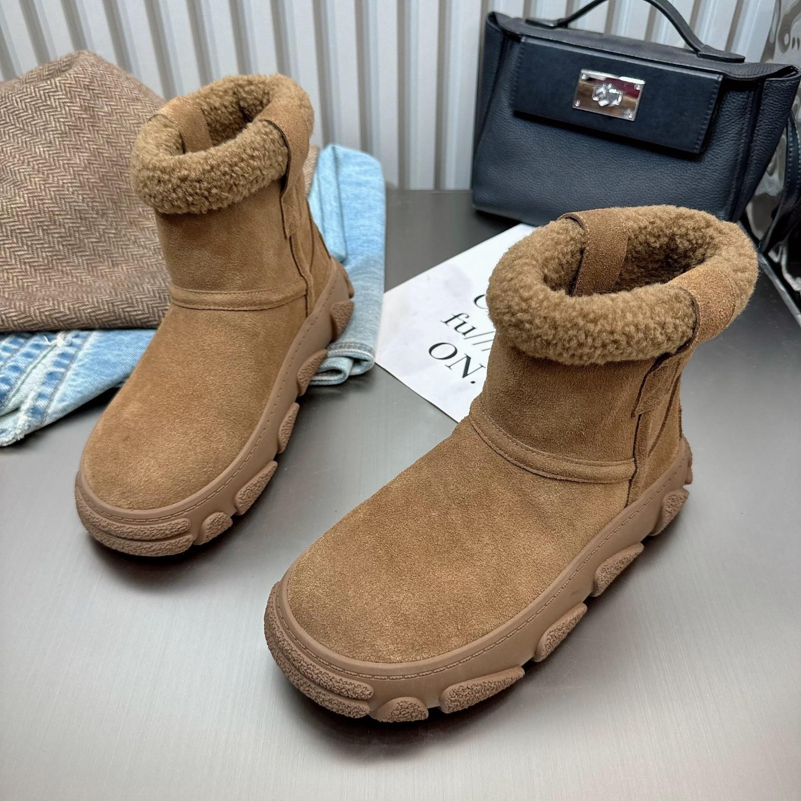 

Модные женские меховые балетки на плоской подошве, зимние ботинки на платформе, замшевые туфли, зимние плюшевые хлопковые туфли 2025 года, трендовые повседневные удобные нескользящие ботинки для женщин 40 хаки