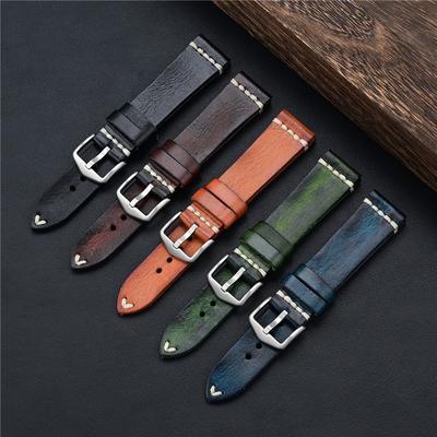 Retro Cowhide Strap 20mm 22mm 24mm Top Layer Genuine Leather Watch Band Bracelet for Rolex Submariner Black Green Water Ghost