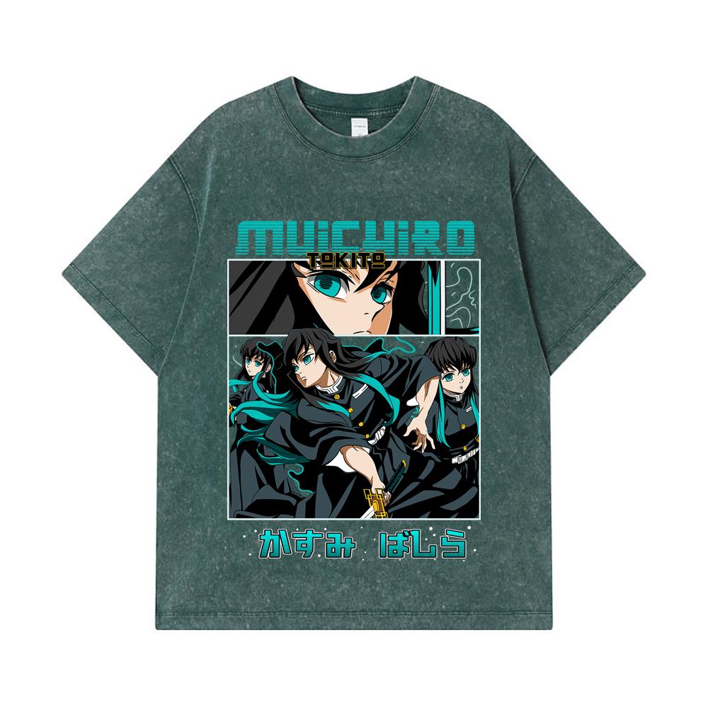 275 GSM Washed T-shirts 100% Cotton Demon Slayer V8 Mitsuri Print Unisex Heavy Cotton T Shirt