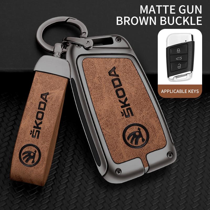 EBL2 3 Boutons Mode Alliage Étui de Protection Coque pour Clé de Voiture à Distance Coque en Cuir Porte-Clés pour Skoda Superb A7 Kodiaq Accessoires Auto