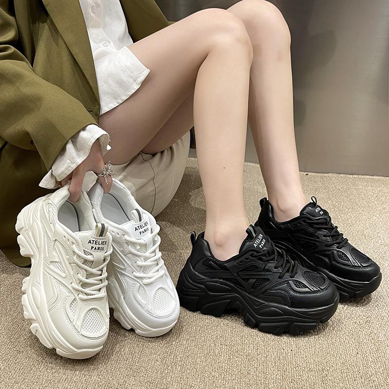 Mesh Explosion Dad Shoes Heightening Shoes 2025 Spring New Small Black Platform Sneakers Women's