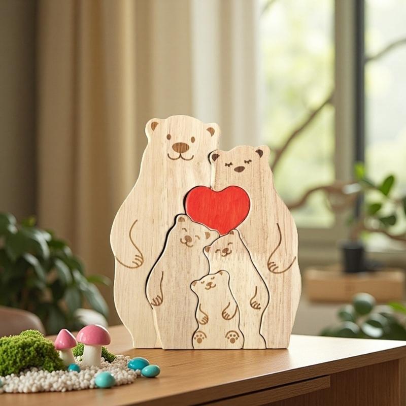 Personalize Wooden Bear Family Puzzle Housewarming Gift Unique Wooden Animal Puzzle Home Decors Wooden Cute Bear Puzzle