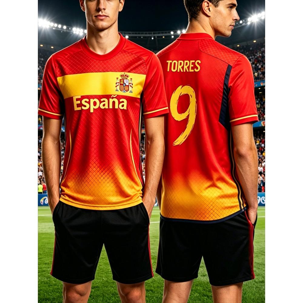 Heren T-shirts voor de Zomer Spaans Jersey T-shirt Spaanse Vlag Print Buiten Sport Ademend Rond Hals T-shirt Dames T-shirt