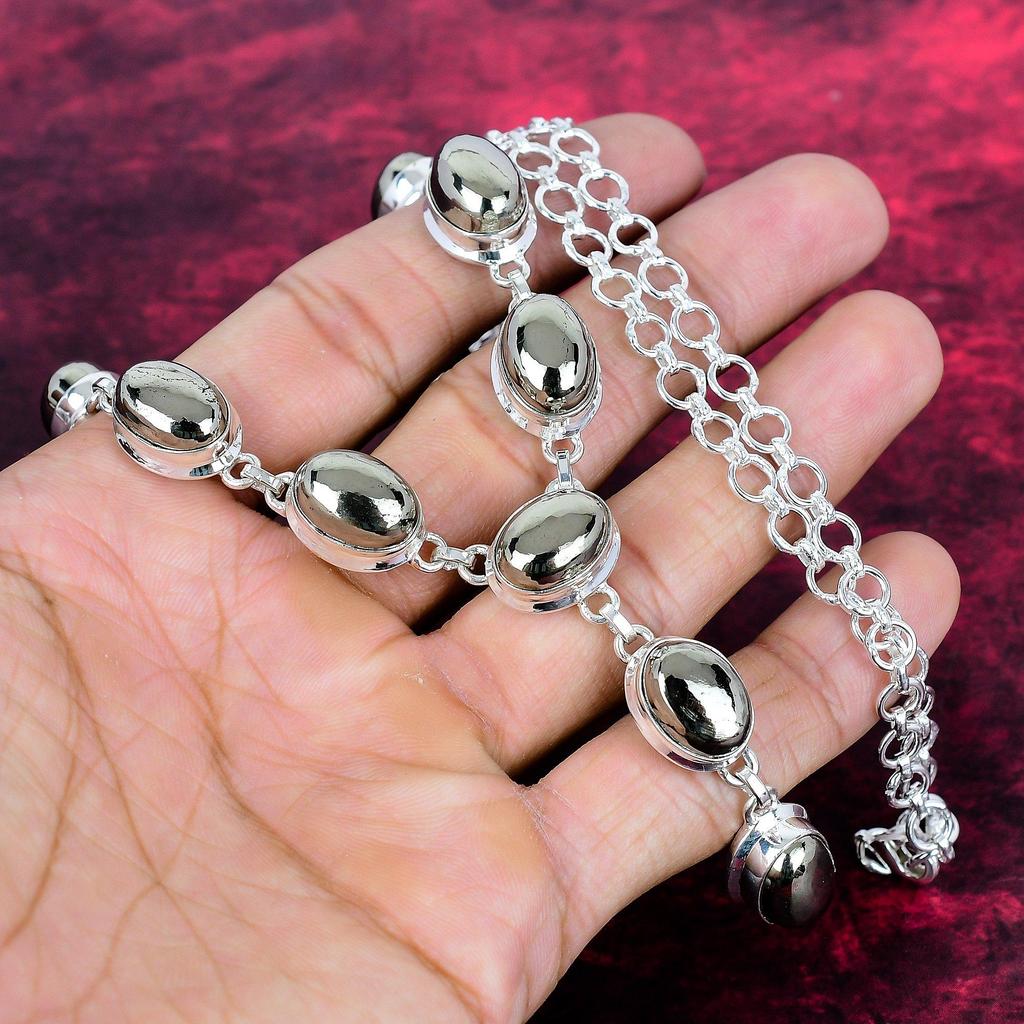 Golden Pyrite Handmade Gemstone Necklace, 925 Solid Sterling Silver Necklace Antique Jewelry, For Engagement Gift