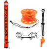 5ft Scuba Diving Surface Marker Buoy (SMB), Safety Sausage with Plastic 98ft Finger Spool Reel and Double Ended Hook Clip + Emergency Whistle for