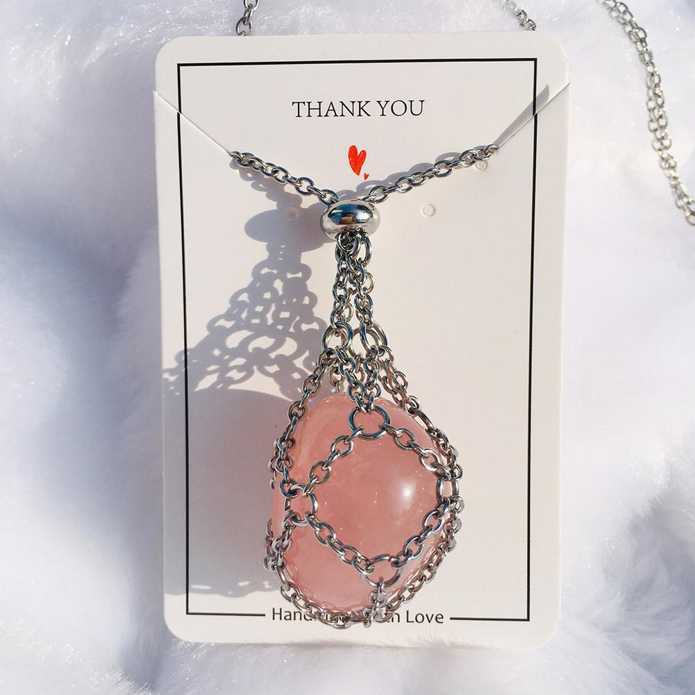 Stainless Steel Crystal Net Necklace Unisex Stone Collecting Holder Interchangeable Crystal Cage Adjustable Chain Anti-Tarnish