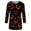 Women's Casual 3/4 Sleeve Crew Neck Top Halloween Themed Print Lightweight Pullover Blouse for Everyday Wear