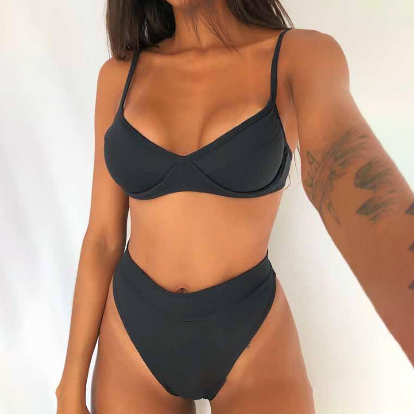 

Жіночі літні модні сексуальні однотонні пляжні купальники бікіні з v-подібним вирізом L