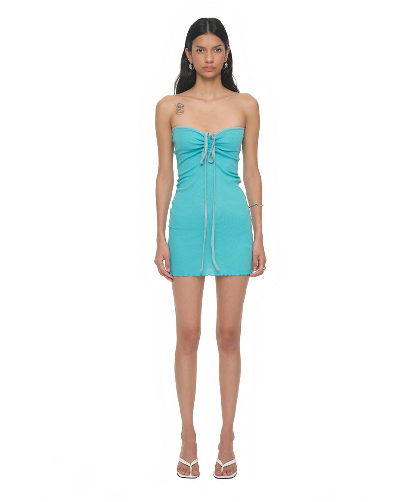 Too Much Tax Tube Mini Dress Aqua