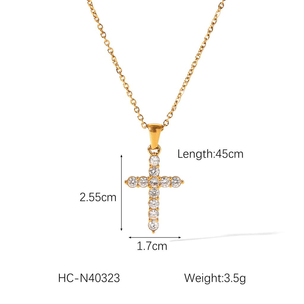 Zirconia Embellished Titanium Steel Cross Pendant Necklace Minimalist Light Luxury Jewelry for Women