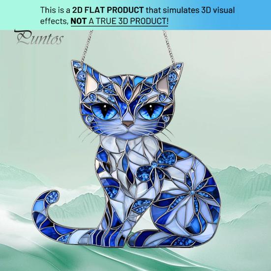 Cat Acrylic Sun Catcher Window Hanging Ornament Blue Cat Sun Catcher with Chain Wall Art Decor Gift for Friends And Family