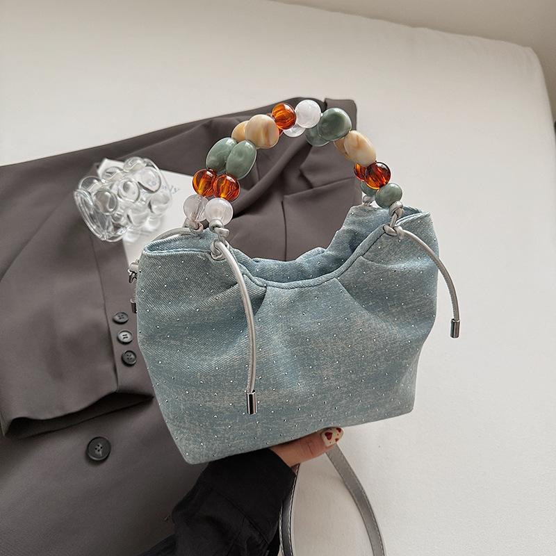 New Chinese bag women's handbag 2025 new summer fashion niche casual bucket bag beaded messenger bag