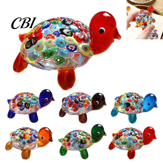 Clear Glass Figurine for Car Hand Blown Millefiori Turtle Figurine, Mini Colorful Tortoise Statue, Cute Handcrafted Desk Accessory Cartoon Sea