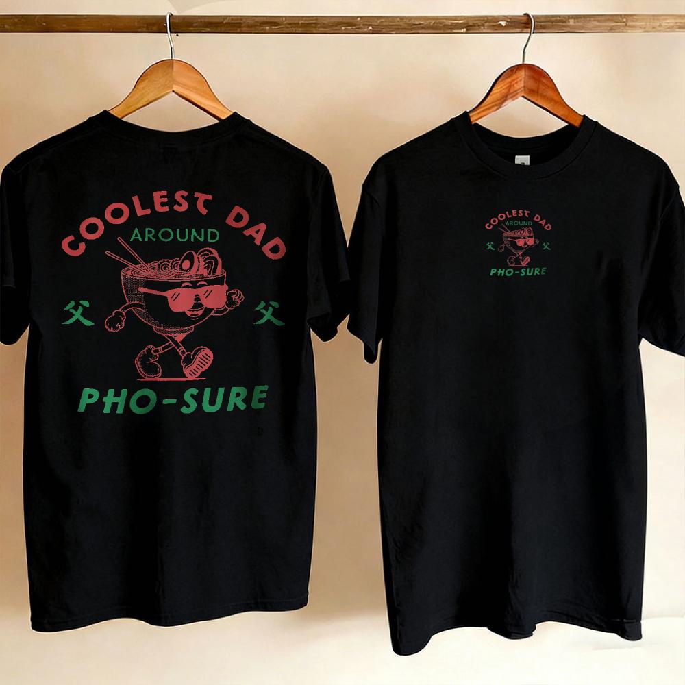 Unisexs Coolest Dad Around Pho Sure Noodle Sunglasses Cotton Tshirt Short Sleeve Crew Neck Light Gray Relaxed Fit Cartoon Print Top