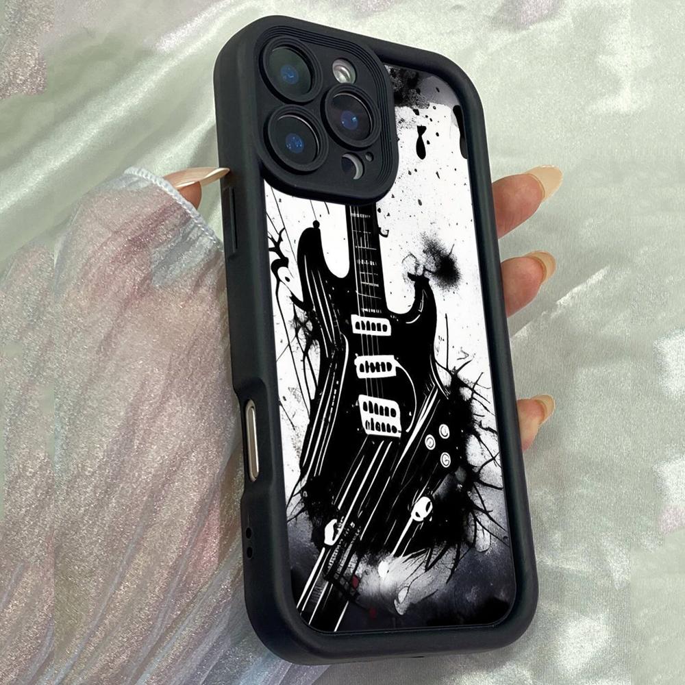 JT229 Electric Guitar Black and White Art for iPhone 17 16 15 14 13 Pro Max Samsung S26 S25 Ultra A17 A16 A07 A56 A36 Xiaomi 15T Redmi 15c Soft Case