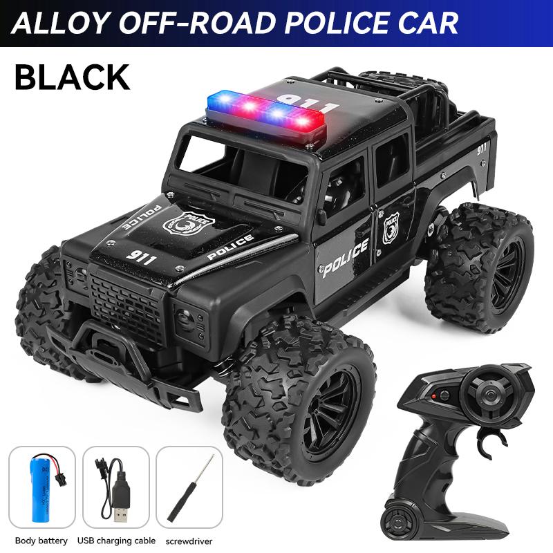 1:16 High Speed Off-Road Alloy RC Cars Police Truck Jeep with Music Sound and LED Lights 2.4G Remote Control Cars Outdoor Toy