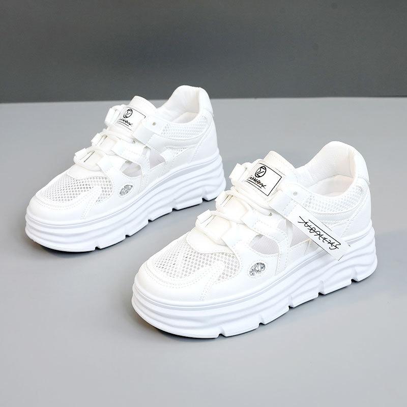 Fashion Womens Shoes 2025 Summer Hollow Mesh Platform Sneakers Heightened Fashion Versatile Casual Shoes Womens Sandal Large Size 35-42