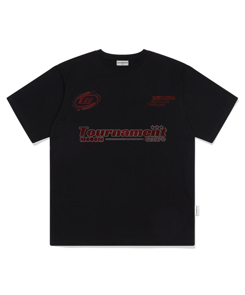ESCAPEFROM Deep Red Tournament Vintage Logo Print Oversized Short Sleeve T-Shirt Black