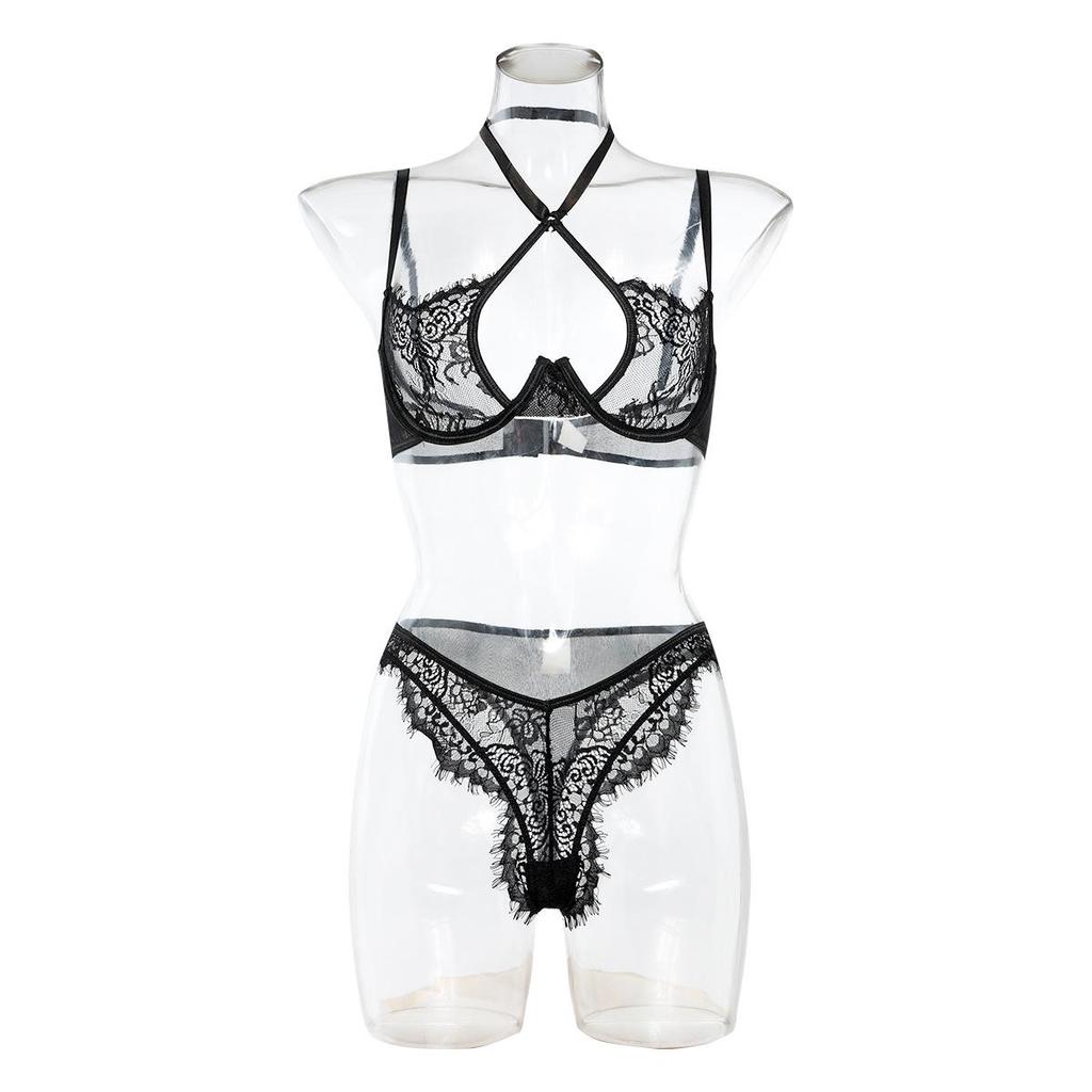 Sexy Underwire Lace Trim Mesh Lingerie Set