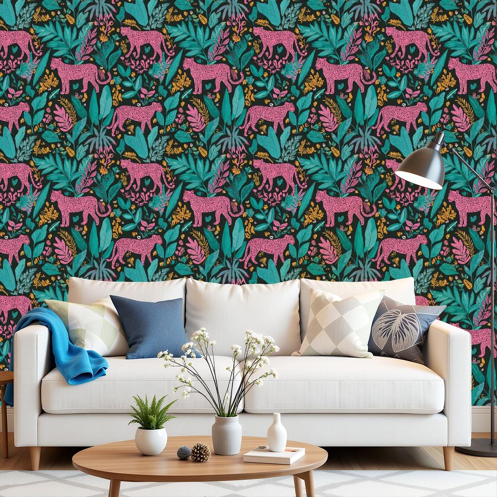 Leopard Tropical Leaves Bright Wallpaper 22.83"X118" Waterproof Wallpaper for Living Room/Bedroom/Bathroom PVC Wall Sticker