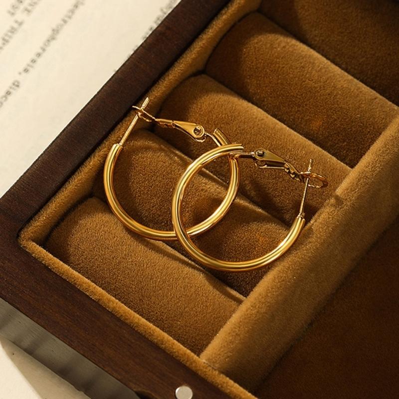 Stainless Steel Round Earrings Elegant Cartilage Huggie Hoop Earring Lightweight Geometric Ear Rings Women Accessories