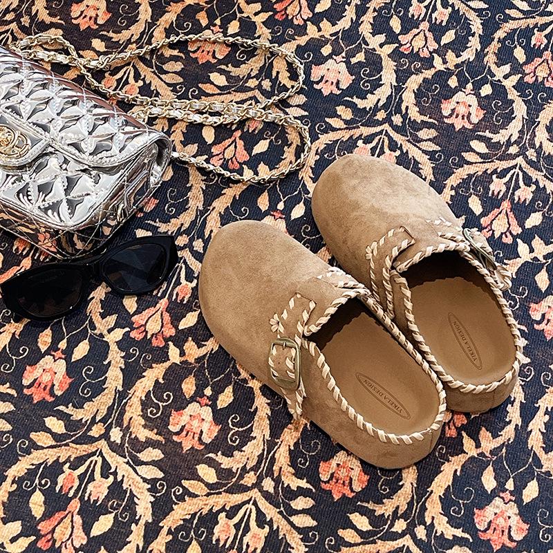 

Cowhide version of thick-soled inner height-increasing Boken shoes for women s autumn 2025 new bag head half slippers one pedal Boken shoes 35 хаки