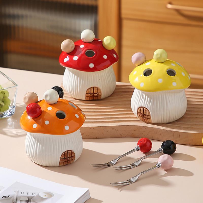 Cute Children's Safe Fruit Fork Household High-grade Stainless Steel Fruit Fork Set Creative Fork Storage Tank Bento Accessories
